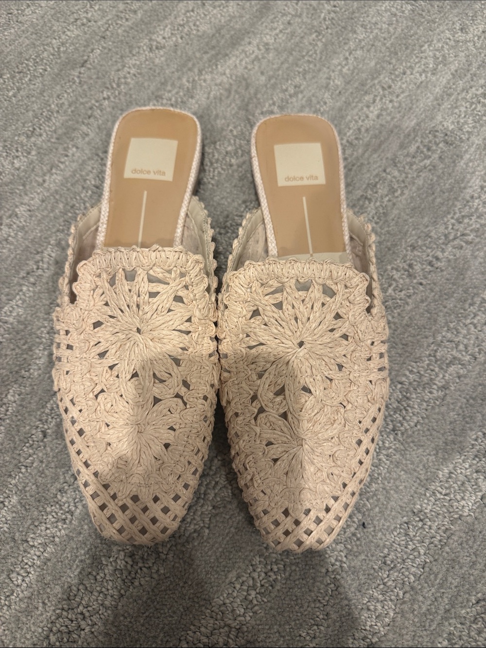 Dolce Vita Cream Crochet Pointed-Toe Mules